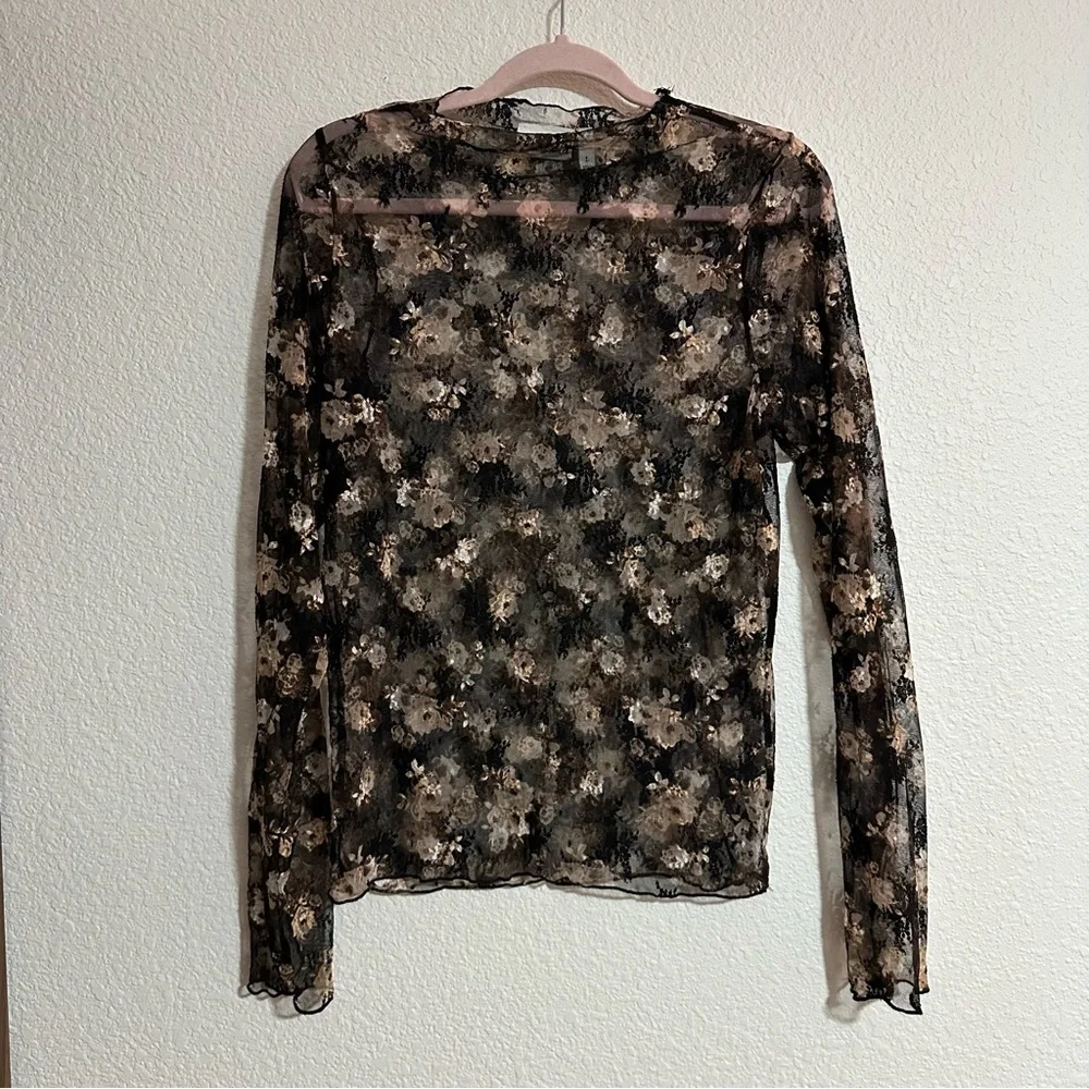 Willow & Root Floral Lace Top Size L Black Whimsical Grunge - Picture 1 of 5